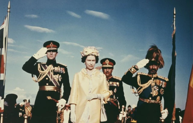 Queen Elizabeth and Prince Philip are pictured with Emperor Haile Selassie I of Ethiopia in Addis Ababa, during a state visit in 1965