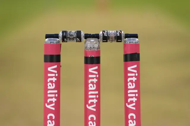 The stumps for today carry a black armband tribute tocHer Majesty Queen Elizabeth II