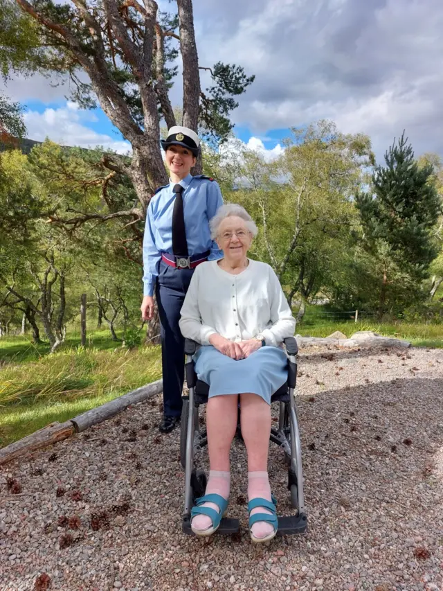 Alice pictured in her armed services uniform with her elderly mother Jennifer