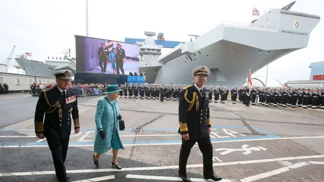 Queen Elizabeth II and the Duke of Edinburgh in Rosyth Dockyard, Fife,