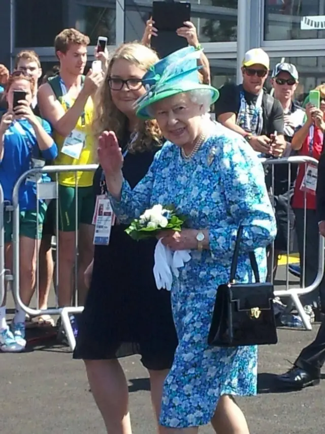 The Queen waving during the Commonewealth Games in Glasgow