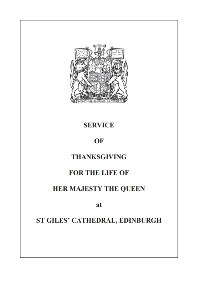 The Order of Service for the thanksgiving service for Queen Elizabeth II