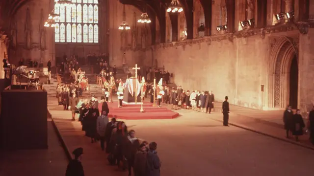 Coffin of Sir Winston Churchill in Westminster Hall