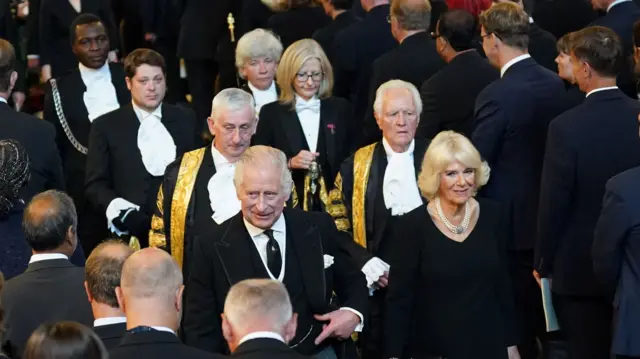 King Charles leaving Westminster Hall