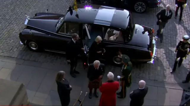 King Charles III and Camilla, Queen Consort, arrive at St Giles' Cathedral in Edinburgh