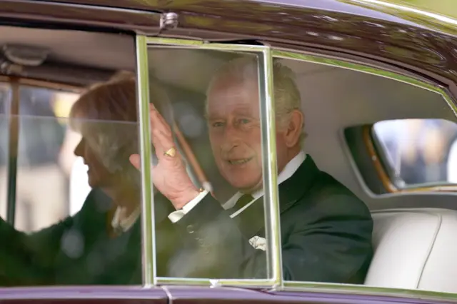 King Charles III and Camilla, Queen Consort, leave Clarence House in London for Westminster Hall