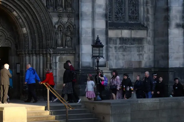 People entering St Giles' Cathedral where the Queen's coffin lies at rest