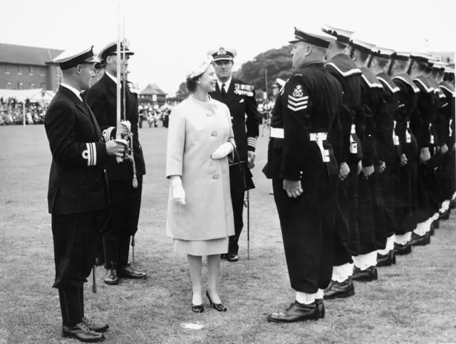 The Queen visited HMS Dolphin in 1959 and presented the Colours to the Submarine Service.