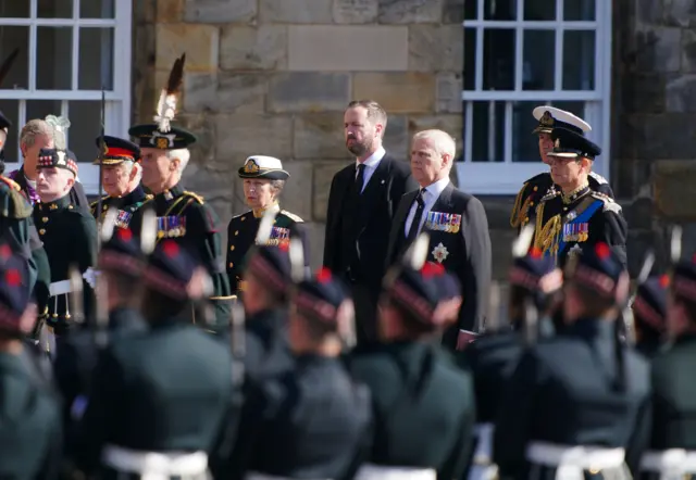 King Charles III, the Princess Royal, the Duke of York and the Earl of Wessex