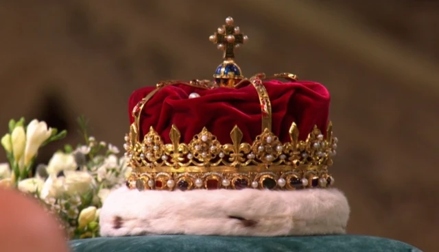 The Crown of Scotland after being placed on the Queen's coffin