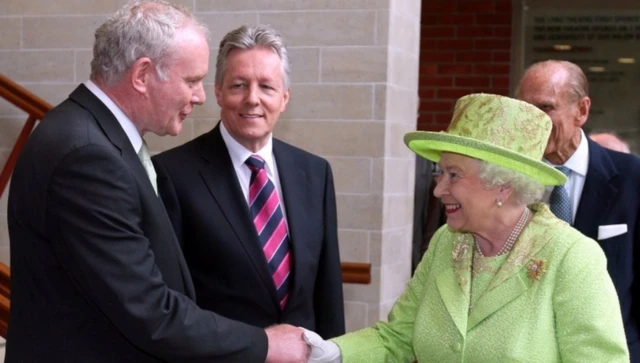 Queen Elizabeth II's historic handshake with former IRA leader Martin McGuinness in Belfast on 27 June 2012