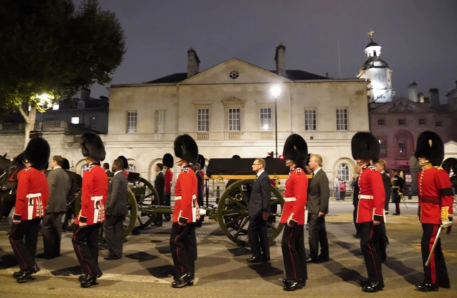 Soldiers will walk alongside the coffin as it makes its way from Buckingham Palace to Westminster Hall