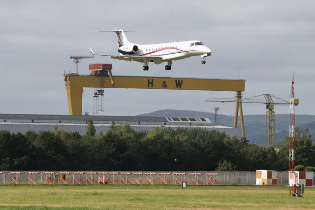 King Charles's plane approaches Belfast city airport for landing