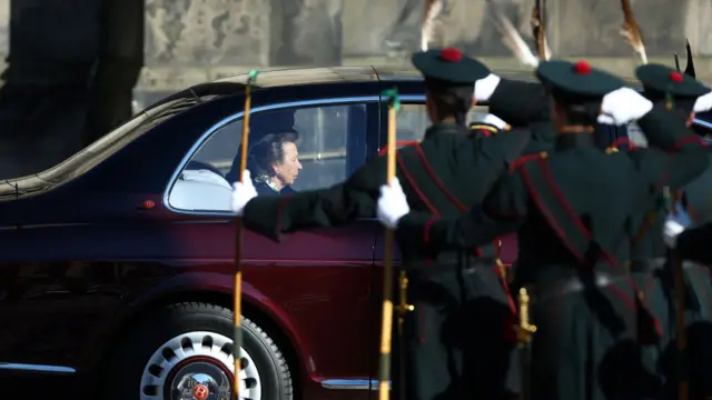 Princess Anne arrives at St Giles' Cathedral, Edinburgh, to escort the Queen's coffin to the airport