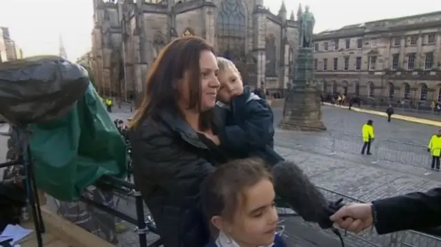 Member of the public Lorna and her two children speak to BBC Breakfast in Edinburgh