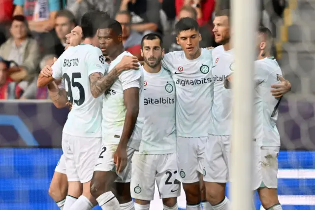 Inter Milan celebrate a goal against Viktoria Plzen