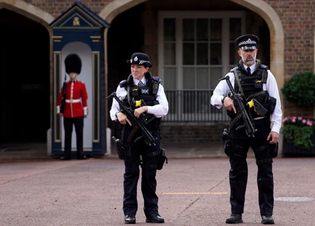 Armed police officers in Westminster