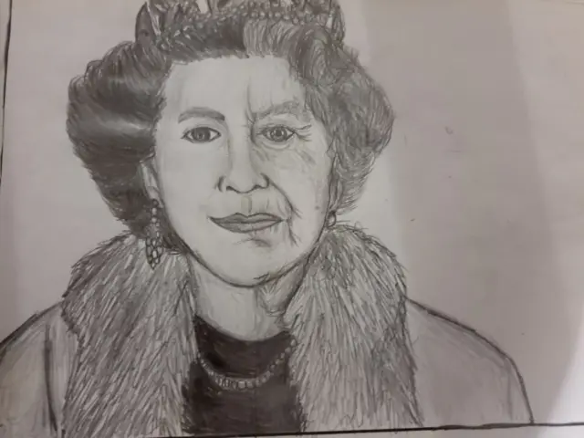 A portrait of Elizabeth II by 11-year-old Kirat Banggar