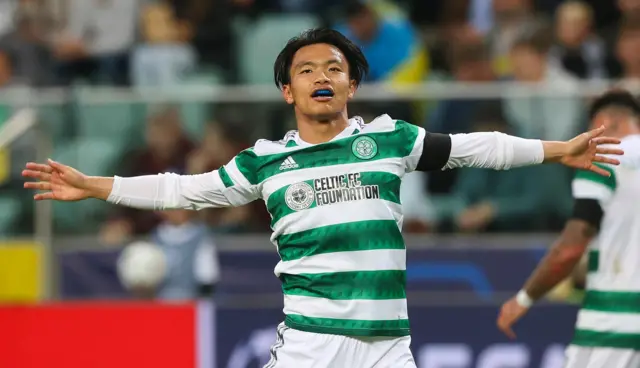 Celtic's Reo Hatate celebrates his goal