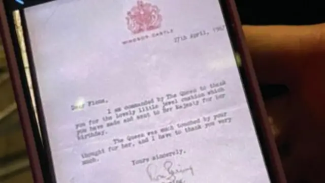 Photo of Ms Tooley's letter from the queen