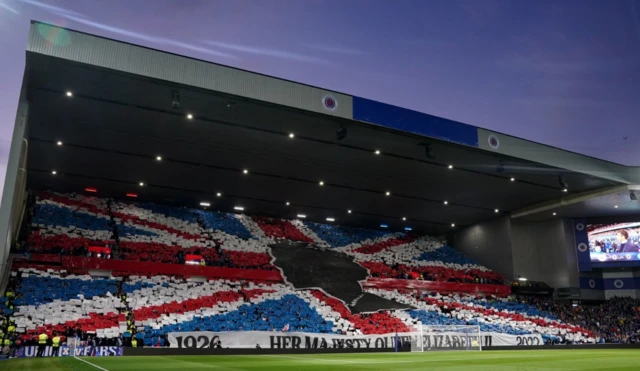 Tributes at Ibrox Stadium, Glasgow, ahead of the UEFA Champions League Group A match, following the death of Queen Elizabeth II