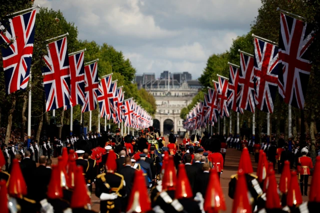 Union flags line the Mall