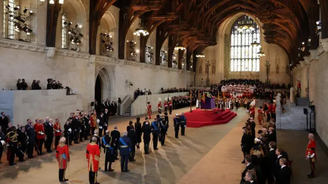 The Queen's funeral procession in Westminster Hall