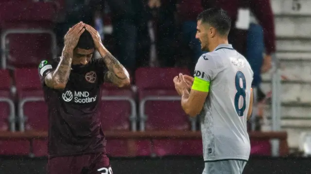 Hearts' Josh Ginnelly looks distraught against Istanbul