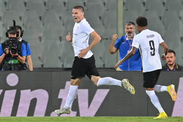 RFS striker Andrej Ilic celebrates his goal in Florence