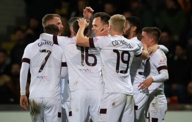 Hearts celebrate their goal