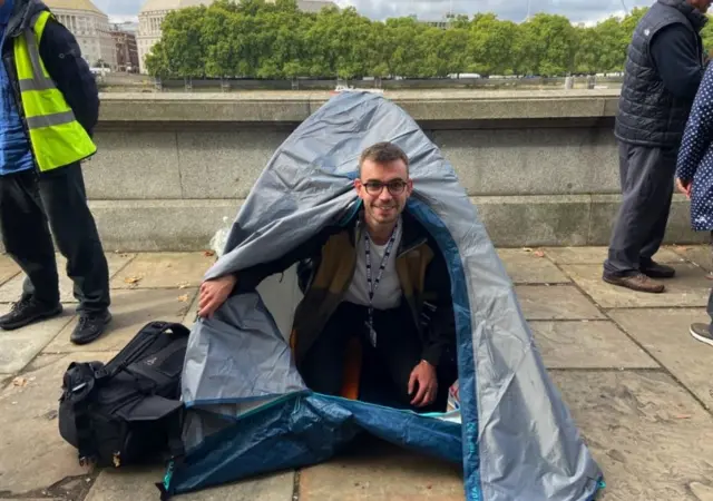 The BBC's Kristian Johnson joined people who camped out to ensure they made the front of the queue