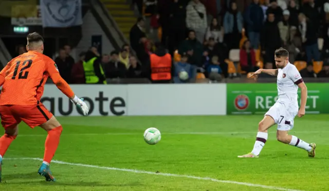 Hearts winger Alan Forrest scores
