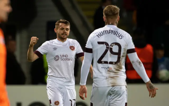 Hearts' Alan Forrest celebrates his goal