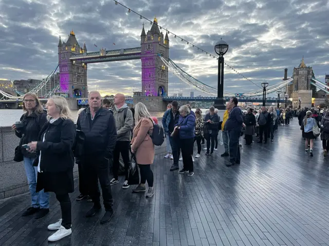 People in the queue at Tower Bridge