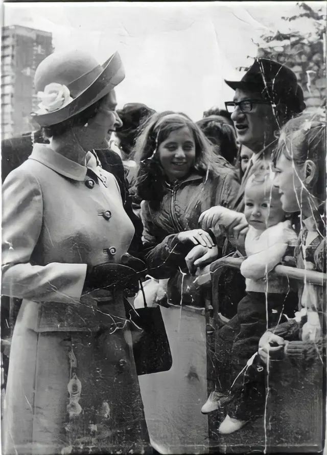 Abe Plotkin chats with the Queen on her visit to Glasgow in 1972