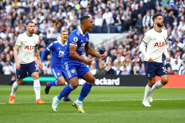 Youri Tielemans celebrates after converting his spot kick