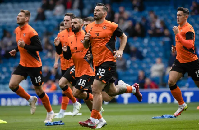 Dundee United players going through their drills at Ibrox