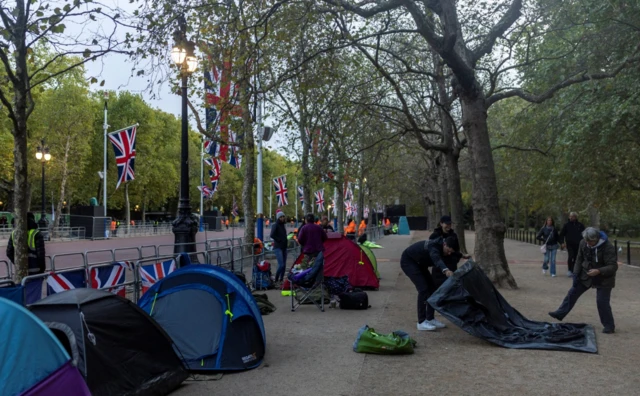 People camp in The Mall ahead of the state funeral of Queen Elizabeth II