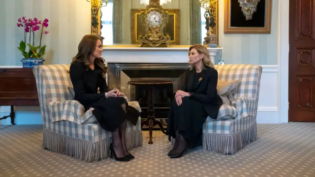 The Princess of Wales meets the first lady of Ukraine, Olena Zelenska, at Buckingham Palace