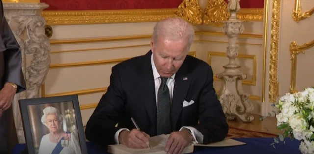 US President Joe Biden signs Queen's Book of Condolence for Queen Elizabeth II