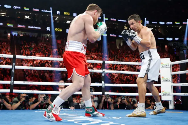 Canelo Alvarez and Gennady Golovkin in the ring