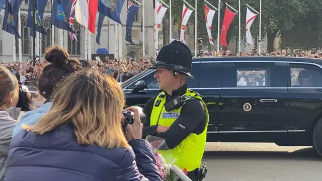 President and his wife Jill drove through the gates into the Houses of Parliament