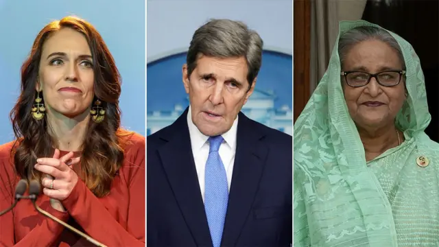 (l-r) Jacinda Ardern; John Kerry; Sheikh Hasina