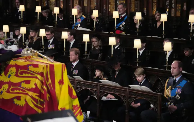 The Duke of Sussex, Princess Charlotte, the Princess of Wales, Prince George, and the Prince of Wales