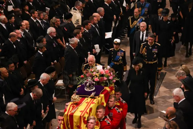 King Charles III, Camilla, Queen Consort, Princess Anne, Princess Royal, Prince Edward, Earl of Wessex and Prince Andrew, Duke of York