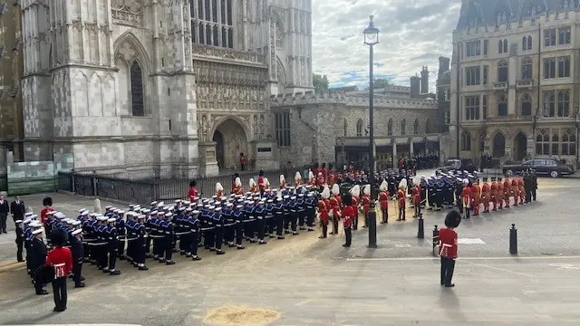 Sailors and guards outside the abbey