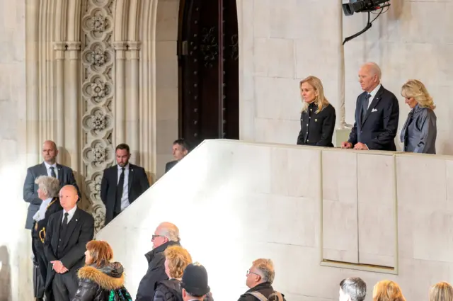 Joe Biden and US First Lay Jill Biden bow their heads in attendance at the Queen's lying-in-state