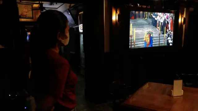 Britain's late Queen Elizabeth II at a British themed pub and restaurant in Makati City, Metro Manila, Philippine