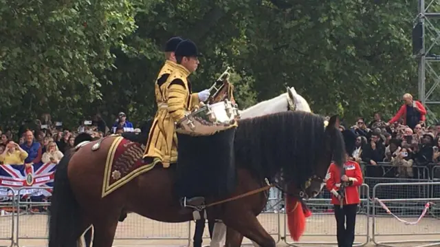 Horse rider passes in procession on Mall