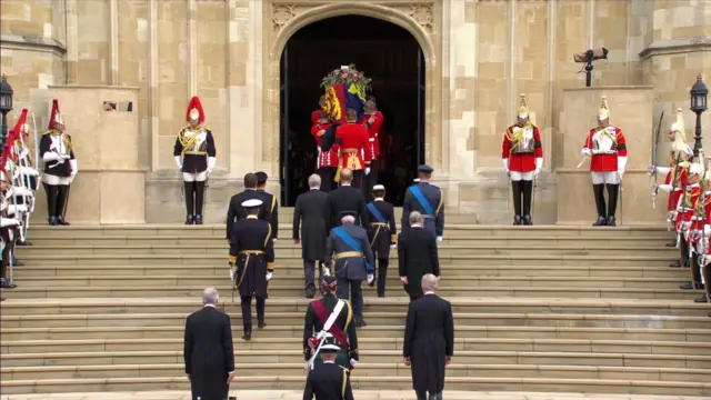 Royal Family following coffin into the chapel